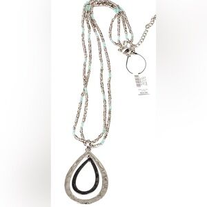 NWT Chico's Grey & Aqua Blue Beaded Necklace $34.95